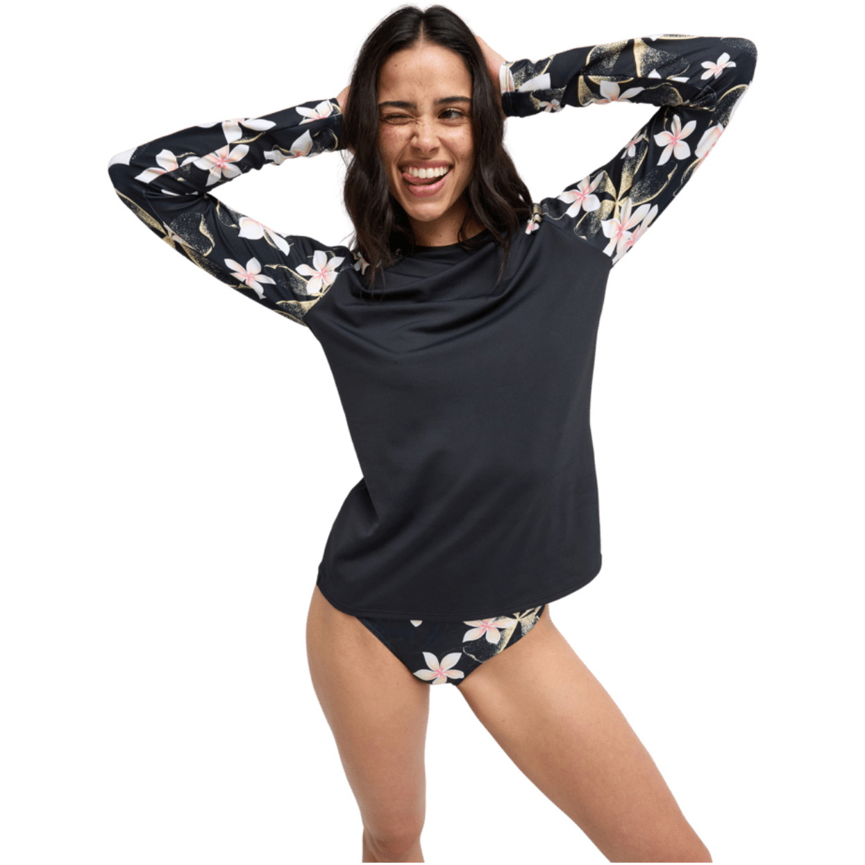 2026 Roxy Womens Lycra Long Sleeve Rash Vest ERJWR03897 - Anthracite Hibiscus Real S